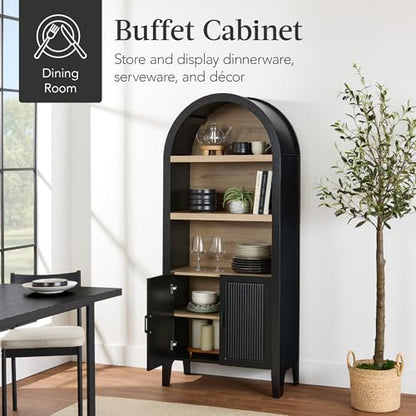 Best Choice Products 72" Tall Arched Pantry Cabinet w/Reeded Doors, 5-Tier Bookshelf, Armoire, Hutch, Bookcase, Storage Cabinet w/Adjustable Shelves, for Dining Room and Livingroom - Black Oak - color: Large - Black Oak