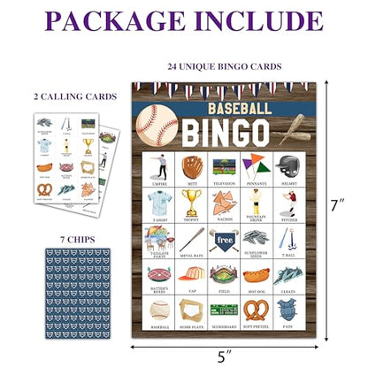 Baseball Bingo Game, Baseball Party Games Cards for Adults, Sports Party Games, Birthday Bingo, 24 Players (B06) - color: Baseball