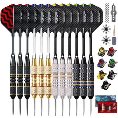 Turnart Darts Metal Tip Set - Steel Tip Darts Darts Set Professional Metal Darts 12 pcs 22/24 Grams Pro Dart Set with Stylish Case Aluminum Shafts Extra 9 Flights - color: Red