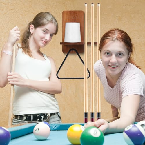 Geelin Wall Mounted Cone Chalk Holder, Wood Pool Hand Chalk Holder with 5 Cue Grooves, Billiards Pool Table Accessories, Billiard Room & Bar(Brown,with Triangle Rack Hook) - color: Brown, style: with Triangle Rack Hook