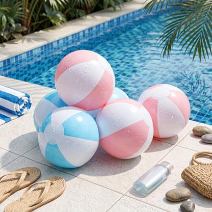 MiniInflat 24 Set End of Year Classroom Students Gifts from Teacher 10 Inch Inflatable Beach Balls Bulk Jumbo Big Beach Balls for Kids Summer Swimming Party Favor Water Games Supplies - color: Pink,White,Blue