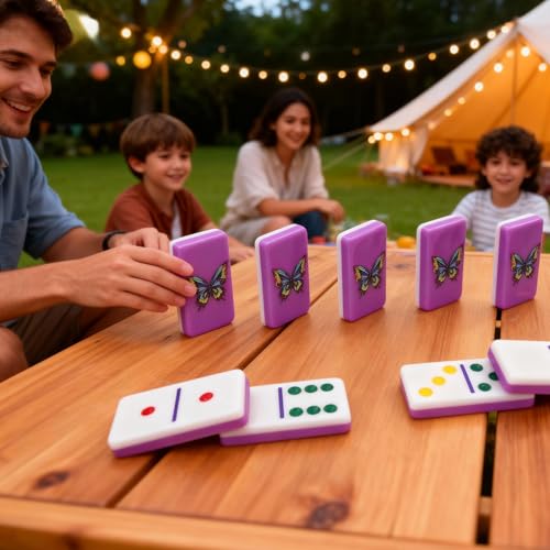 IDTQ Purple Butterfly Dominoes Set - Elegant Double 6 Dominoes with 28 Tiles, Delicate Butterfly Print - Artistic Board Game for Adults & Nature Lovers - color: Purple