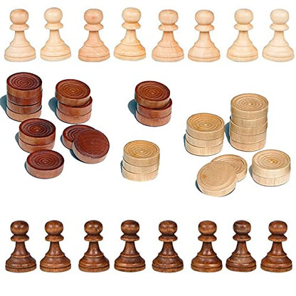 2 in 1 Chess Pieces Wood Chess Pieces + Checker Pieces Without Board (3.5 inches)