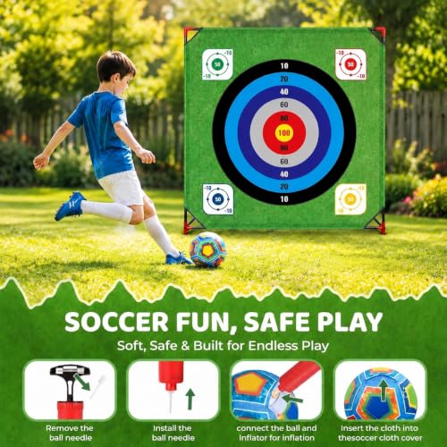 Golf Chipping Game, Battle Game for Kids & Adults, Giant 54”x54” Golf Target Mat with 16 Sticky Balls, 8 Bean Bag, 6 Axe & 2 Soccer, Perfect for Family Fun, Lawn, Poolside, Backyard Party
