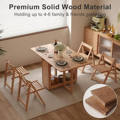 AnywaysWood Folding Dining Table with 2 Foldable Chairs Set, Space Saving Extendable Solid Wood Drop Leaf Table for Kitchen Dining Living Room Small Spaces Easy Assembly (55.12"×31.5"×30.1") - size: 1 table2 Chairs log wood