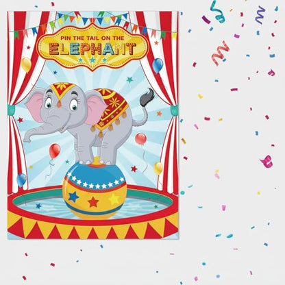 Faccito Carnival Circus Party Games Pin The Stickers on The Large Poster with 24 Pcs Stickers Blindfold Carnival Pin Game Set for Circus Birthday Party Decorations Activities Supplies(Elephant) - style: Elephant
