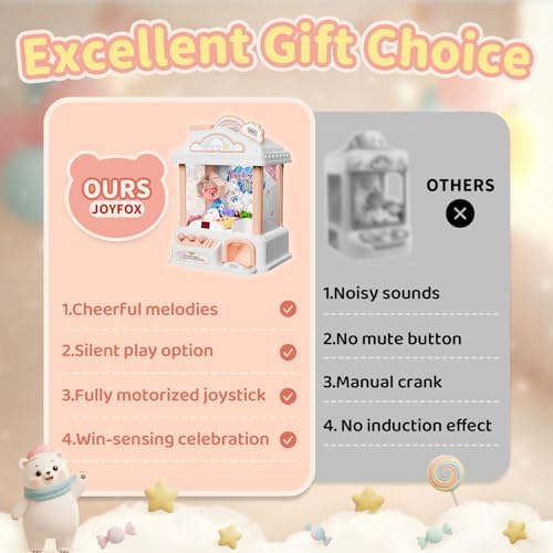 Large Snow Bear Claw Machine for Kids, Arcade Prize Grabber with 30 Starter Prizes, 3-Joystick Controls, Lights and Music, Gift for Ages 3 and Up