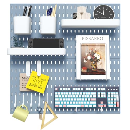 Pegboard Combination Kit, 4 Peg Boards Blue Pegboard for Walls, Office Wall Organizer, Gaming Room Wall, Nursery Storage, 22"x22" - color: Blue