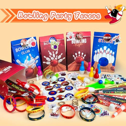 Bowling Party Favors Themed Birthday Party Decorations Supplies Include Keychains Slap Bracelets Goodie Bags Stickers Mini Bowling Game Toy Set Bowling Party Favors Gifts for Pinata Filler