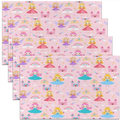 Erosebridal Cartoon Placemats 12X18 Inch Set of 4,Romantic Fantasy Wand Castle Place Mats,Rainbow Clouds Flower Floral Love Heart Waterproof Placemats - color: Pink White Teal Blue