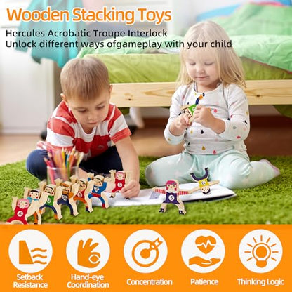 HELLO PAPAYA Wooden Stacking Toys 16Pcs Balancing Building Blocks Game,Circus Hercules Acrobatic Troupe Interlock Toy,for 3 4 5 6 Years Old Kids Adults Toddler Puzzle Toys