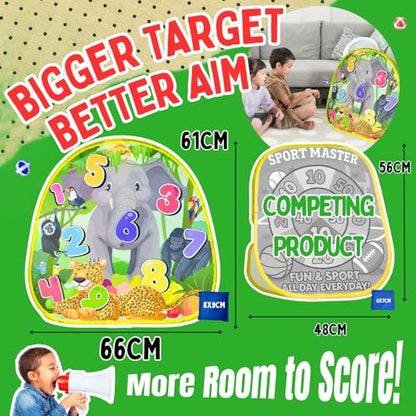Grip Kids 2-in-1 Dinosaur & Animal Bean Bag Toss Game – Double-Sided 27" Target Board with 6 Bean Bags – Outdoor & Indoor Toy for Toddlers & Kids Ages 3-6 – Birthday Gift - Amazon Exclusive