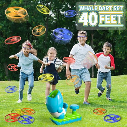 KukuFun 24-Pack Flying Disc Launcher Toys with Protective Glasses, Outdoor Outside Game Gifts for Kids Boys Ages 3-5 4-8, Fun Active Disc Launcher Set for Toddlers Girls Ages 3 4 5 6 7 8