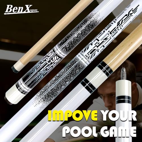 57 Inch Pool Cue Stick - 13mm Fiber Ferrule Tip, Maple Birch Wood Billiard Cue with Chalk & Glove | Explosion-Proof Joint for Home, Bar, Billiard Hall - style: Maple Birch Wood Billiard Cue-Black/White