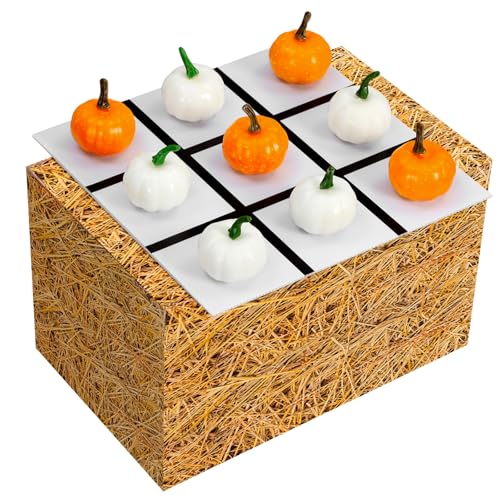 Blueweenly Halloween Tic Tac Toe Game Set with Cute 3D Pumpkin & Straw Box & Chess Board, Fall Decor Fun Coffee Table Decoration, Indoor Home Decor for Party Gift