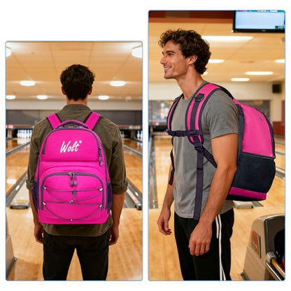 WOLT Bowling Ball Bag,2 Ball Bowling Backpack with Protective Foam Padded & Shoe Compartment Fits Up to Mens Size 16 - color: Pink