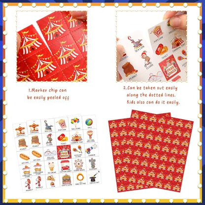 Liliful 35 Pcs Carnival Party Games 24 Players Circus Bingo Games Carnival Bingo Cards for Boys Girls Adults Family Classroom Activities Birthday Party Favors Supplies