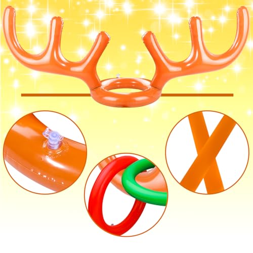 2 Set Inflatable Reindeer Antler Ring Toss Game for Christmas, with 2 Antlers and 8 Rings, Indoor Outdor Game Hats Family Christmas for Teens Adults, Fun Xmas Gifts