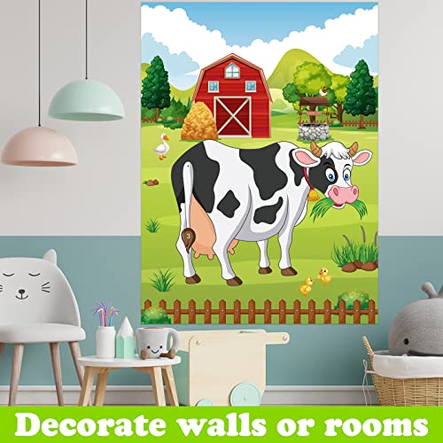 PLULON Pin The Tail on The Cow Party Game for Kids, Cow Farm Themed Animal Birthday Games Poster with Tail Stickers for Kids Farm Animal Donkey Party Favors Home Wall Decorations - style: Cow
