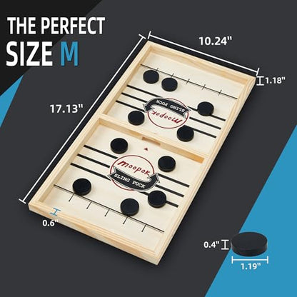 moopok Fast Sling Puck Game - Fast Action Super Foosball Table Desktop Battle Slingshot Wooden Air Hockey Board Game -Guaranteed Fun for Family Game Night or Friends Party - size: (Standard) Large