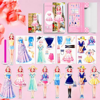Magnetic Dress Up Paper Doll Playset,Pretend Play Game Travel Toys Car Road Trip Activity,Magnet Clothes Puzzles Kids Toddler Girls,Preschool Learning Created Imagine Birthday Gift (C Set) - color: C Set