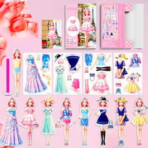 Magnetic Dress Up Paper Doll Playset,Pretend Play Game Travel Toys Car Road Trip Activity,Magnet Clothes Puzzles Kids Toddler Girls,Preschool Learning Created Imagine Birthday Gift (C Set) - color: C Set