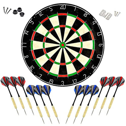 LinkVisions Dartboard with Staple-Free Bullseye, 18g Steel Tip Darts Set,12 Steel Tip Darts 18g, Dartboard Mounting Kits Included - style: Traipieler