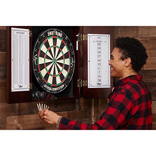 Viper Hudson Solid Wood Cabinet for Sisal/Bristle Steel Tip Dartboard with Dry Erase Scoreboard and Out-Chart, Mahogany Finish