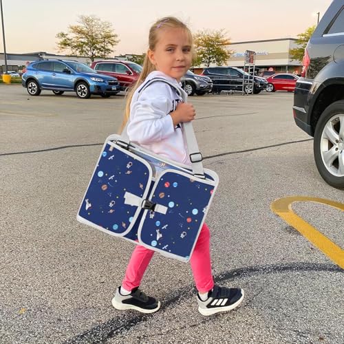 MENZOKE Car Seat Tray for Kids with Educational Drawing Board, Tablet Holder & Cooler Cup Holder, Essential for Car Travel & Airplane Trips, Space Pattern Design, Dark Blue - color: Navy Space