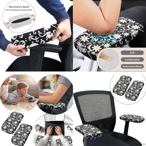 Lotus Flower Desk Chair Cover Stretchable 4-Piece Set Include Office Chair Arm Pads Elastic Washable Dustproof Seat Cover for Office Chairs with Backrest Pad for Home Use - color: Lotus Flower