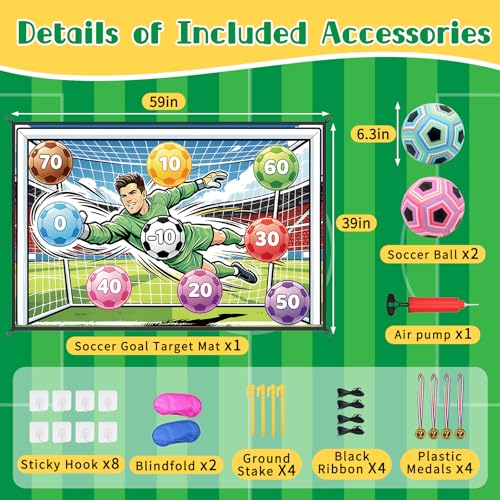 Sticky Soccer Ball Game Set for Kids, Indoor Outdoor Toss Soccer Goal Toy with Blindfold, Target Soccer Game for Backyard Family Play Fun Sports Birthday Party Favors Gifts for Boys Girls Ages 3-8