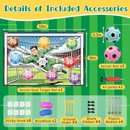 Sticky Soccer Ball Game Set for Kids, Indoor Outdoor Toss Soccer Goal Toy with Blindfold, Target Soccer Game for Backyard Family Play Fun Sports Birthday Party Favors Gifts for Boys Girls Ages 3-8
