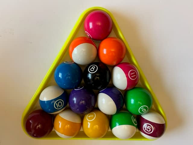 BuyBocceBalls Listing - Premium Quality, EPCO Glo Regulation Billiard or Pool Set, with 5.75oz, 2.25" diam Balls (Balls Require Black Light to Glow). Made in USA.