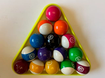 BuyBocceBalls Listing - Premium Quality, EPCO Glo Regulation Billiard or Pool Set, with 5.75oz, 2.25" diam Balls (Balls Require Black Light to Glow). Made in USA.