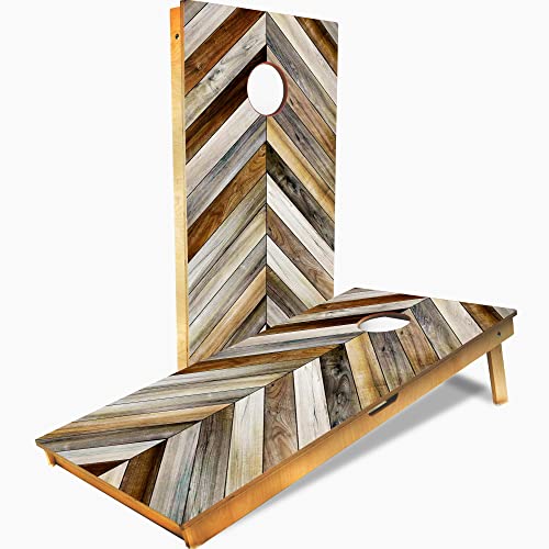 PRO Cornhole Boards, Impact Brace & Handle Cornhole Boards- 10+ Designs Cornhole Set - Handemade in USA, Tournament 2x4 Regulation Premium Baltic Birch Boards for Bean Bag toss, and Tournaments - color: Arrow Grain, size: 2X4 Cornhole Boards With Pro Bags