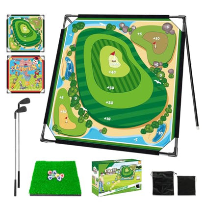 Golf Chipping Outdoor Game, 71'' x 71'' Portable Battle Golf Game Set, Double-Sided Hitting Mat for Indoor & Outdoor Family Fun, Great Gift for Adults, Juniors & Beginners (20 Sticky Balls)