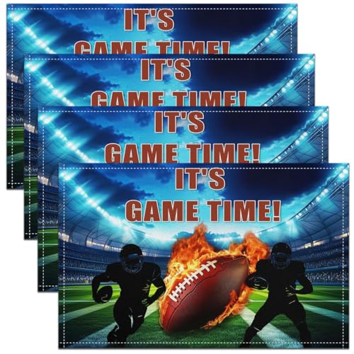 American Football Kids Placemats Set of 4,Rugby Player Sport Gaming Western Table Place Mats,Competition Flame Ball Field Kitchen Decor,Blue Green Placemat Kitchen Table Decoration 12"x18" - color: Blue Green