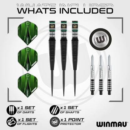 Winmau Sniper Black Professional Darts Set - 90% Tungsten Darts with Flights & Shafts - Match-Weighted Barrels for Steel Tip & Soft Tip Darts - Available in 18g to 24g Weights - size: 24G - Steel Tip