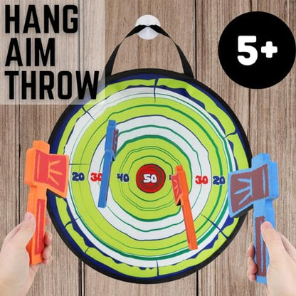 Liberty Imports Foam Axe Throwing Game - Indoor Outdoor Toy Lumberjack Hatchet Toss Ax Game with 4 Foam Axes, One 22” Easy Fold Target for Kids and Adults
