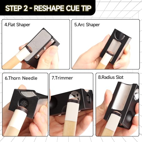 GSE Games & Sports Expert Billiard Pool Cue Tip Tool, Stick Scuffer/Shaper/Aerator/Joint Protector Tool, Billiard Accessories - style: Black 8-in-1 Tool