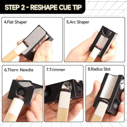 GSE Games & Sports Expert Billiard Pool Cue Tip Tool, Stick Scuffer/Shaper/Aerator/Joint Protector Tool, Billiard Accessories - style: Black 8-in-1 Tool