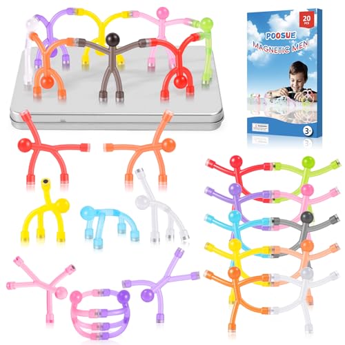 20Pcs Magnetic Men Figures Toys Set with Metal Storage Box, Portable Fidget Toys for Kids Travel, Road Trip Activities Airplane Car, Classroom Educational Games, Birthday Stocking Stuffers Gifts