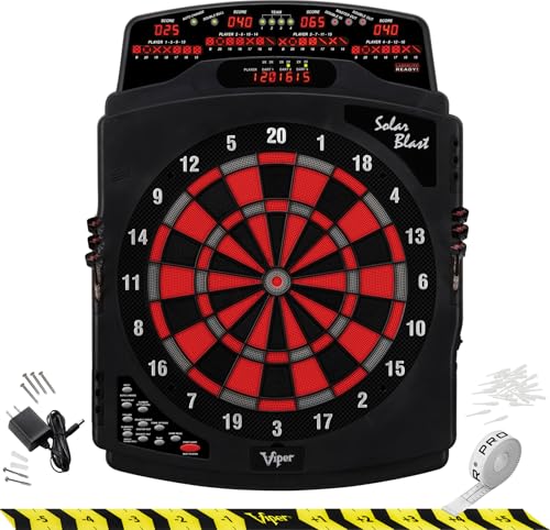 Viper Solar Blast Electronic Dartboard, 15.5 in Regulation Target, 43 Games, 16 Players, LED Scoreboard, 6 Darts Included, Black