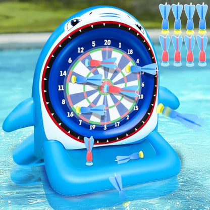 45" Large Inflatable Pool Toys Shark Dart Board with 8 Sticky Darts | Swimming Pool Floats Water Games for Adults Summer Beach Yard Outdoor Games Play Cool Party Gift