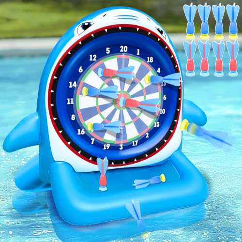 45" Large Inflatable Pool Toys Shark Dart Board with 8 Sticky Darts | Swimming Pool Floats Water Games for Adults Summer Beach Yard Outdoor Games Play Cool Party Gift