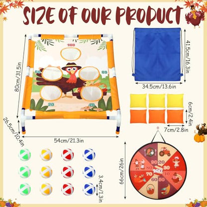 HyDren 22 Pcs Fall Thanksgiving Bean Bag Toss Game for Kids Adults Fall Festival Party Games Turkey Pumpkin Dart Board with Balls Corn Hole Games Set for Family Party Indoor Outdoor Yard Activity