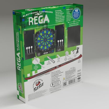 Fat Cat Rega Electronic Dart Board with LED Lights, Electric Dart Board Cabinet for Adults, 13.5" Soft Tip Dart Board, 48 Games