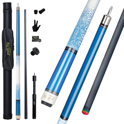 Carbon Fiber Pool Cue Stick 12.5mm Rainbow Tip Low Deflection Pool Stick with Uni-loc Pin Joint and Extension Pool Stick-20 oz - color: Royal Blue-Pro