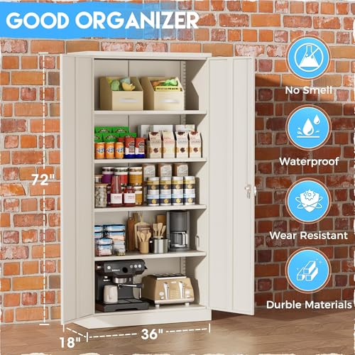 Greenvelly Garage Storage Cabinet,72" Metal Cabinet with 2 Doors and 4 Shelves,Steel File Cabinet for Home Office, Garage, Classroom（Grey 36" X 18"） - color: Grey, style: 72"H-Large