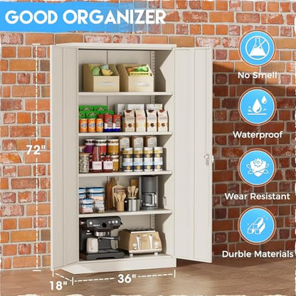 Greenvelly Garage Storage Cabinet,72" Metal Cabinet with 2 Doors and 4 Shelves,Steel File Cabinet for Home Office, Garage, Classroom（Grey 36" X 18"） - color: Grey, style: 72"H-Large